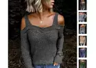 Knitted Cold-Shoulder Pullover Sweater